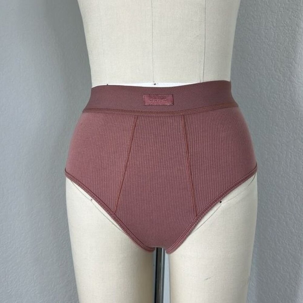 SKIMS Cotton Ribbed High Waist Elastic Band Patch Logo Panty